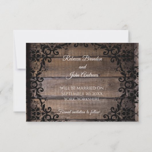 Rustic Damask Floral bewaart de datum aankondiging (Achterkant)