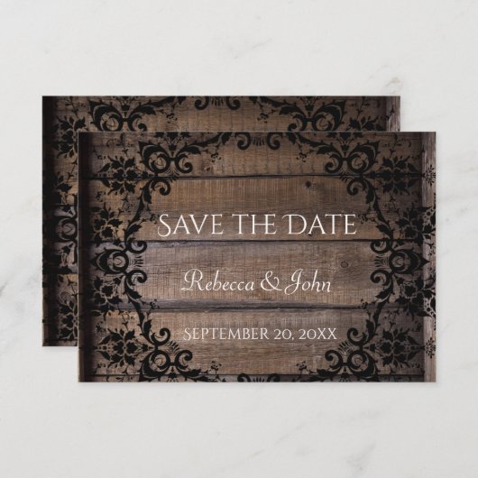 Rustic Damask Floral bewaart de datum aankondiging (Voorkant / Achterkant)