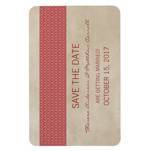 Rustic Damask sparen de Datum Magnet, Rood Magneet (Verticaal)