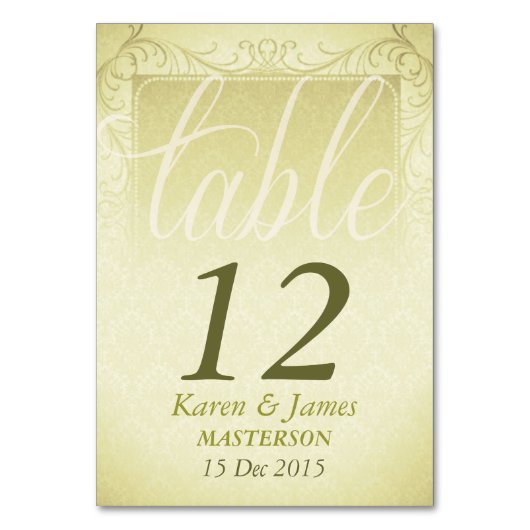 Rustic Damask Wedding Table Number Kaart (Voorkant)