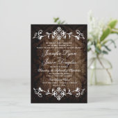 Rustic Damask Wood Flourish Wedding Invitations Kaart (Staand voorkant)