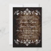 Rustic Damask Wood Flourish Wedding Invitations Kaart (Voorkant)