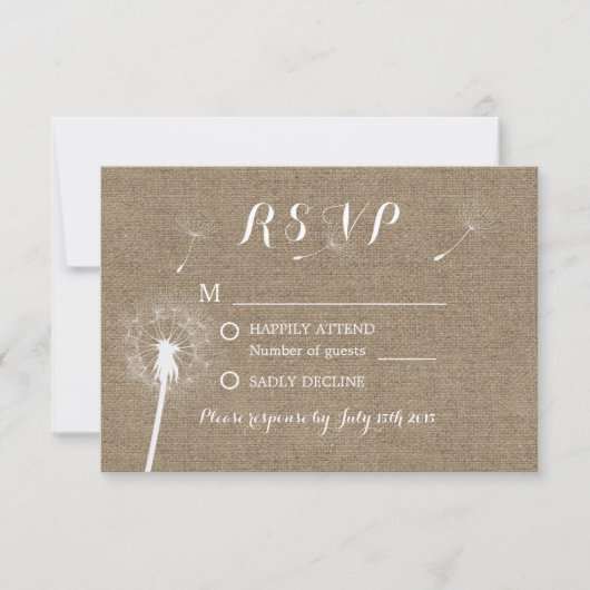 Rustic Dandelion BlowBurlap Wedding RSVP (Voorkant)