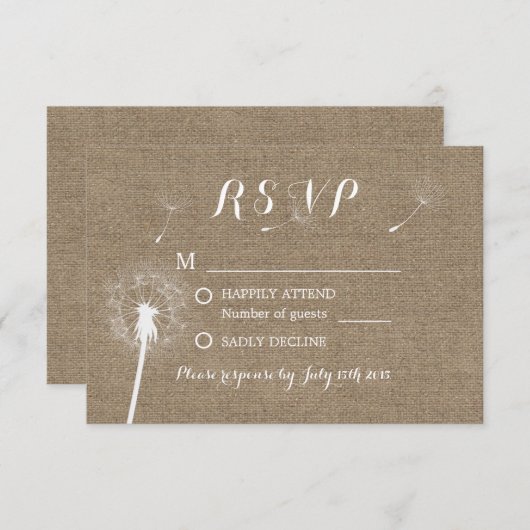 Rustic Dandelion BlowBurlap Wedding RSVP (Voorkant / Achterkant)