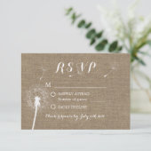 Rustic Dandelion BlowBurlap Wedding RSVP Kaartje (Staand voorkant)