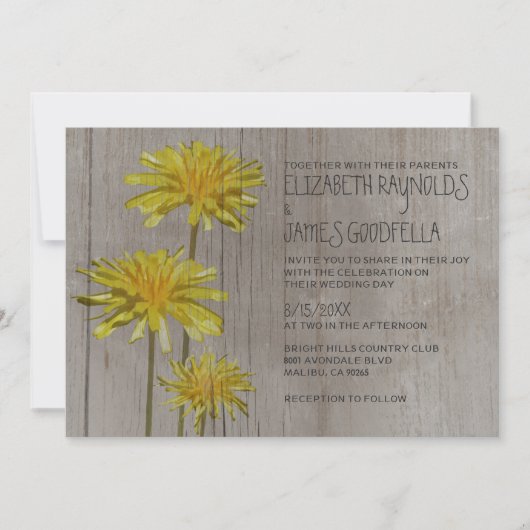 Rustic Dandelions Wedding Invitations Kaart (Voorkant)