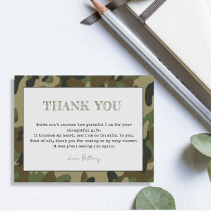 Rustic Dank je Baby shower Camo Briefkaart