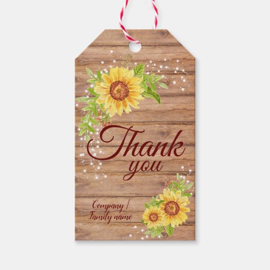 Rustic Dank je Floral Sunflower Cadeaulabel (Voorkant)
