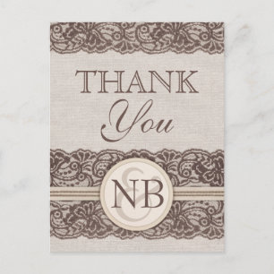 Rustic Dank je postacards Burlap en Lace Briefkaart
