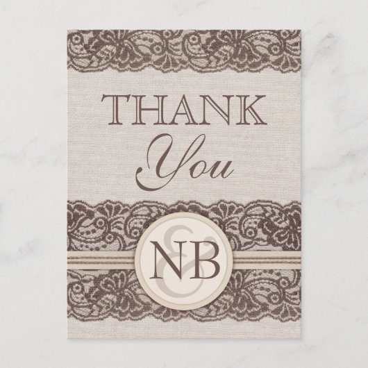 Rustic Dank je postacards Burlap en Lace Briefkaart (Voorkant)