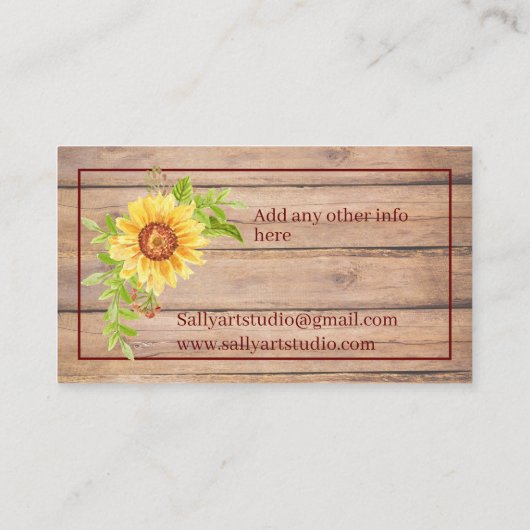 Rustic Dank je Waterverf Gele Zonnebloem Visitekaartje (Achterkant)