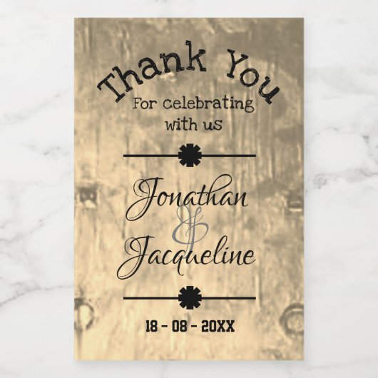 Rustic Dank u Eenvoudige Manuscript Names Wedding  Wijn Etiket (Enkel label)