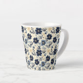 Rustic Dark Blue Beige Flower Folk Art Print Latte Mok (Rechterhoek)