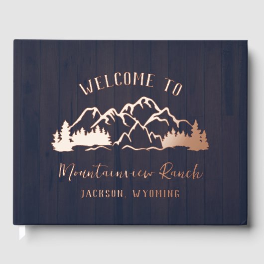 Rustic Dark Blue Wood Mountain Landscape Gastenboek (Voorkant)