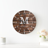 Rustic Dark Brown Barn Wood Family Name Monogram Grote Klok (Huis)