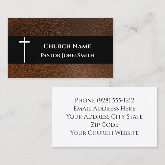 Rustic Dark Brown Leather Church Visitekaartje (Voorkant / Achterkant)