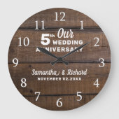 Rustic Dark Brown Wood 5th Wedding Jubileum Grote Klok (Voorkant)