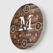 Rustic Dark Brown Wood Family Name Monogram Grote Klok (Hoek)