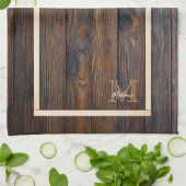 Rustic Dark Brown Wood Monogram Kitchen Towelen Theedoek (Gevouwen)