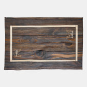Rustic Dark Brown Wood Monogram Kitchen Towelen Theedoek (Horizontaal)