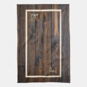 Rustic Dark Brown Wood Monogram Kitchen Towelen Theedoek (Verticaal)