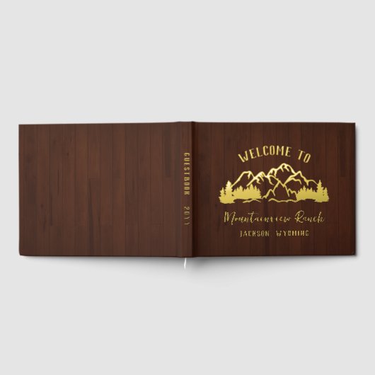 Rustic Dark Brown Wood Mountain Landscape Gastenboek (Volledig)