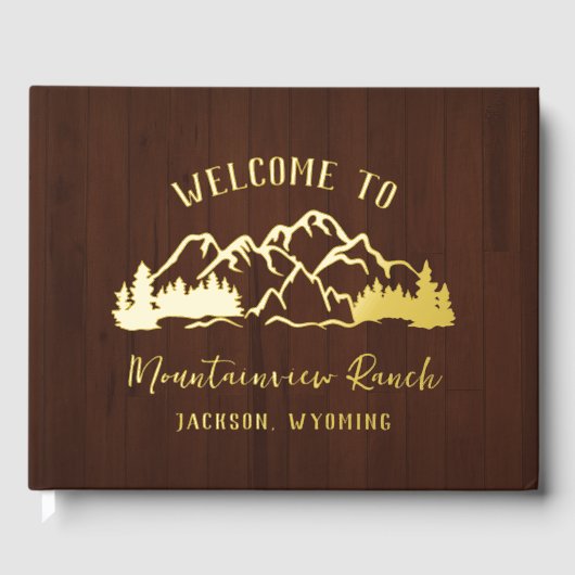 Rustic Dark Brown Wood Mountain Landscape Gastenboek (Voorkant)