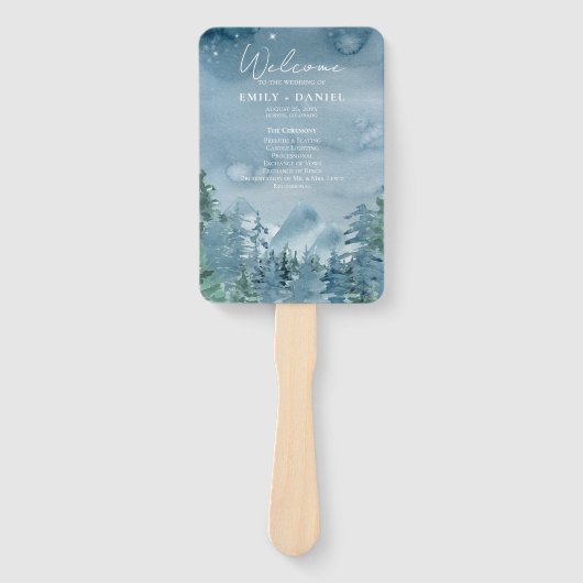 Rustic Dark Dusk Blue Mountains 🏔️Trouwprogramma Handwaaier (Voorkant)