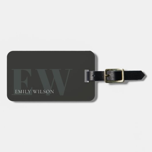 Rustic Dark Dusky Green Monogram Adres Bagagelabel (Voorkant horizontaal)