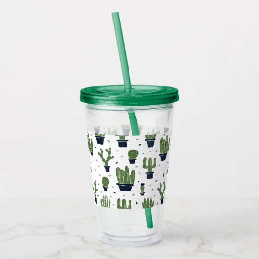 Rustic Dark Green Cactus Desert Pattern Acryl Drinkbeker (Links)