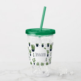 Rustic Dark Green Cactus Desert Pattern Acryl Drinkbeker