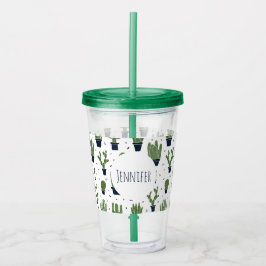 Rustic Dark Green Cactus Desert Pattern Acryl Drinkbeker