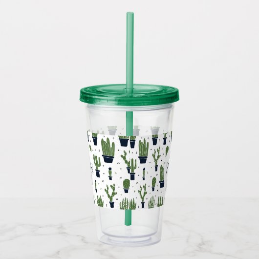 Rustic Dark Green Cactus Desert Pattern Acryl Drinkbeker (Rechts)