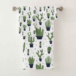 Rustic Dark Green Cactus Desert Pattern Bad Handdoek