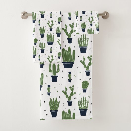 Rustic Dark Green Cactus Desert Pattern Bad Handdoek (Insitu)