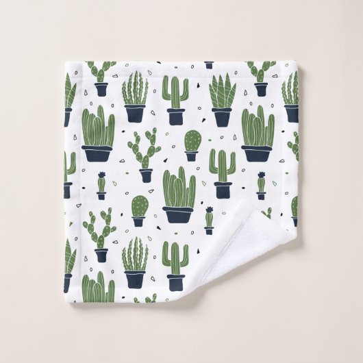 Rustic Dark Green Cactus Desert Pattern Bad Handdoek (Wasdoekje)