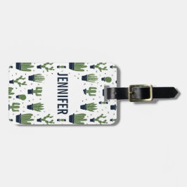 Rustic Dark Green Cactus Desert Pattern Bagagelabel
