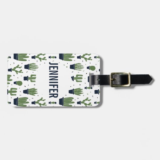 Rustic Dark Green Cactus Desert Pattern Bagagelabel (Voorkant horizontaal)
