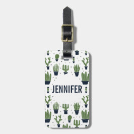 Rustic Dark Green Cactus Desert Pattern Bagagelabel