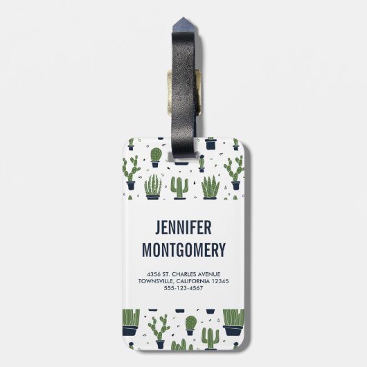 Rustic Dark Green Cactus Desert Pattern Bagagelabel (Achterkant verticaal)