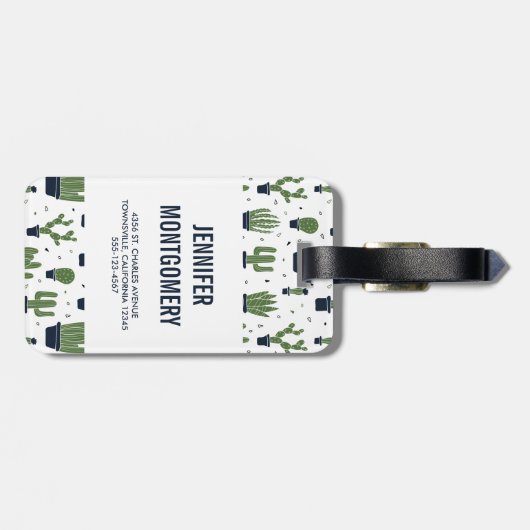 Rustic Dark Green Cactus Desert Pattern Bagagelabel (Achterkant horizontaal)