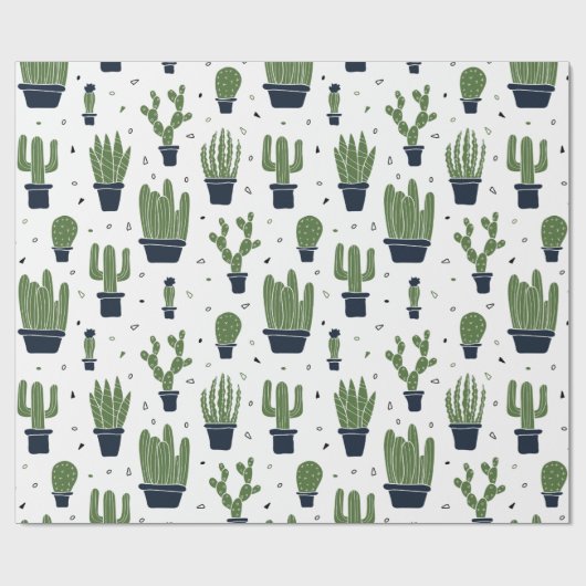 Rustic Dark Green Cactus Desert Pattern Cadeaupapier (Vlak)