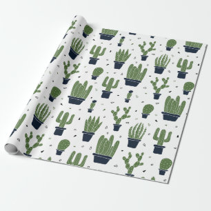 Rustic Dark Green Cactus Desert Pattern Cadeaupapier
