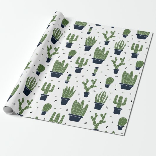 Rustic Dark Green Cactus Desert Pattern Cadeaupapier (Uitgerold)