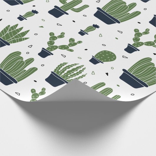 Rustic Dark Green Cactus Desert Pattern Cadeaupapier (Hoek)