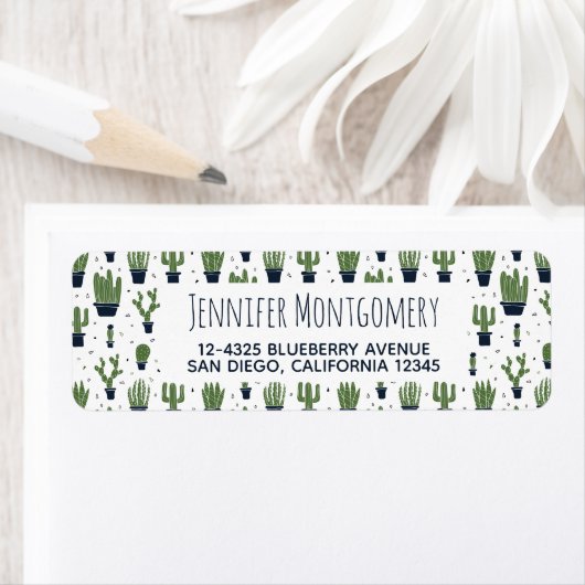 Rustic Dark Green Cactus Desert Pattern Etiket (Insitu)