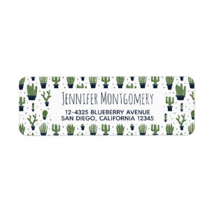 Rustic Dark Green Cactus Desert Pattern Etiket