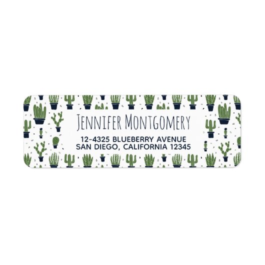 Rustic Dark Green Cactus Desert Pattern Etiket (Voorkant)
