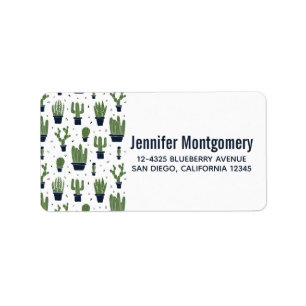 Rustic Dark Green Cactus Desert Pattern Etiket