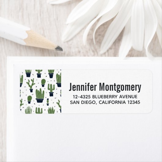 Rustic Dark Green Cactus Desert Pattern Etiket (Insitu)